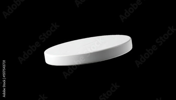 Obraz White, round, flat disc, slightly angled, against black background