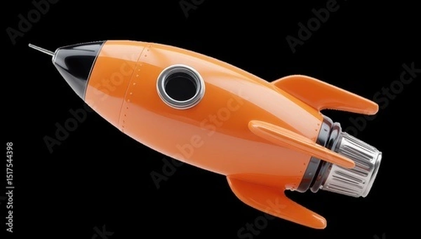 Obraz Orange rocket ship, angled view, cartoonish style