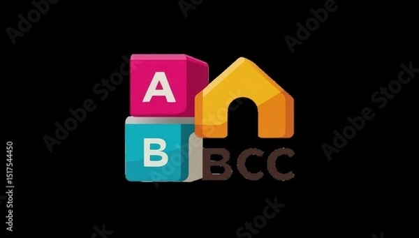 Obraz Colorful logo featuring stacked children's blocks, an orange house, and letters