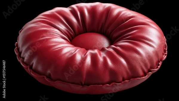 Obraz Round, crimson leather cushion with a central, recessed circular shape