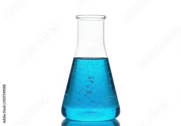 Fototapeta Erlenmeyer flask containing blue liquid with bubbles
