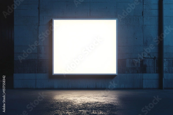 Fototapeta Illuminated square sign on a dark urban wall at night