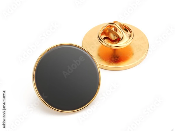Obraz Empty enamel pin mockup - Blank round Black gold lapel badge mock up 