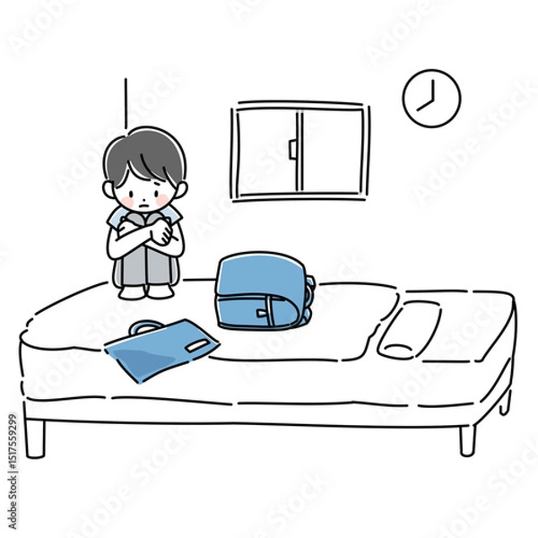 Obraz 学校に行けなくて辛い思いをしている子供のイラスト