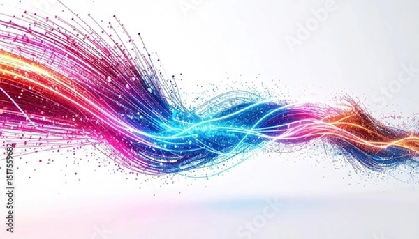 Obraz technical simulation. Abstract digital wave with colorful lines and particles, representing energy and motion in a modern design.