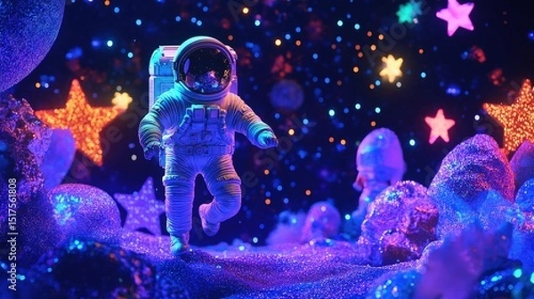 Obraz A space-themed birthday with glowing stars, astronaut props, and holographic decor resembling a starry galaxy