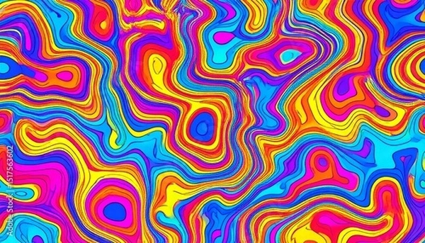 Obraz Seamless psychedelic rainbow ridged topological map pattern background texture.