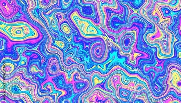 Fototapeta Seamless psychedelic rainbow ridged topological map pattern background texture.