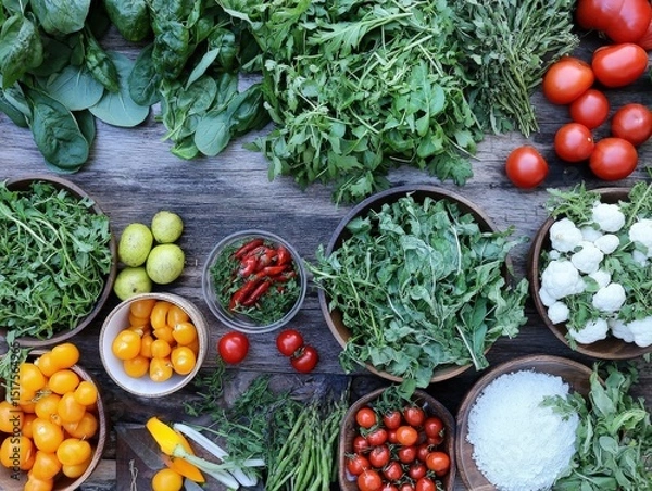 Obraz An eco-friendly dinner party using only seasonal and organic ingredients from local farms