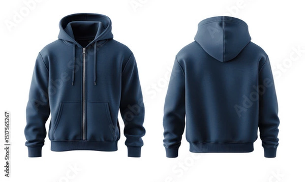 Fototapeta dark blue hoodie mockup zip up hoodie mockup front and back and side completely separated from background