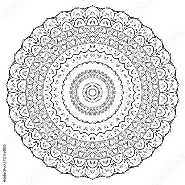 Obraz Round element for coloring book. Black and white mandala
