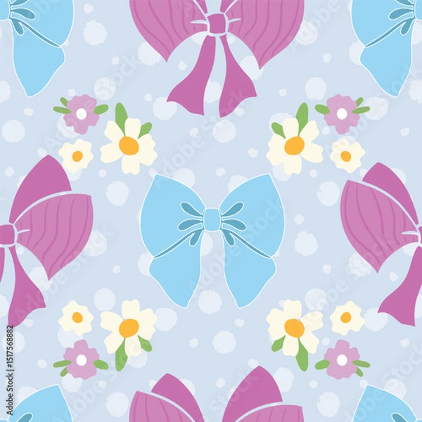 Obraz Bows and flowers seamless vector pattern print