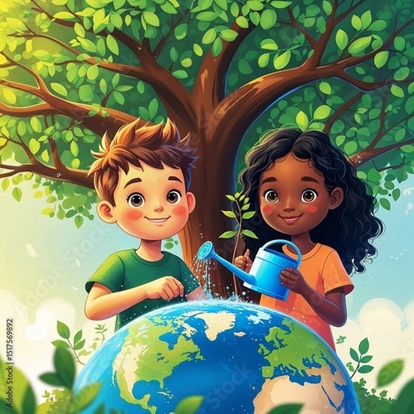 Fototapeta Minimalist Environmental Poster   Beat Plastic Pollution , Save Earth in Style , World Environmental Day 2025 , illustration image , photo , background