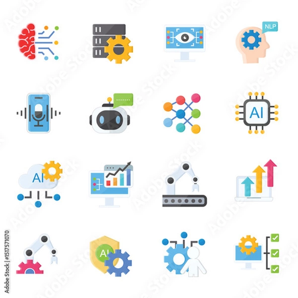 Obraz Artificial Intelligence and Tech Icons Set Vector