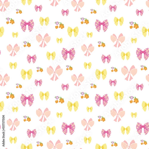 Obraz Ditsy small bows and flowers seamless pattern on white background