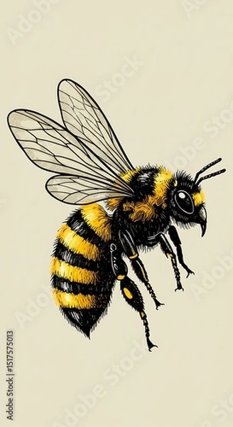 Fototapeta 蜜蜂の精密描写: 羽ばたきの瞬間