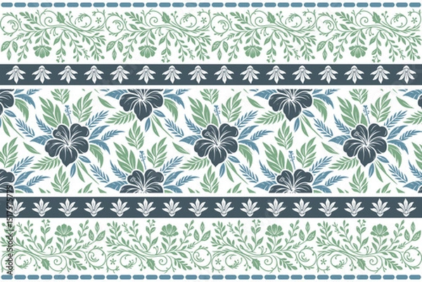 Obraz Botanical seamless floral repeat.Modern floral design elements.Clean sketch flower pattern.Hand drawn line art.Fashion home textile

