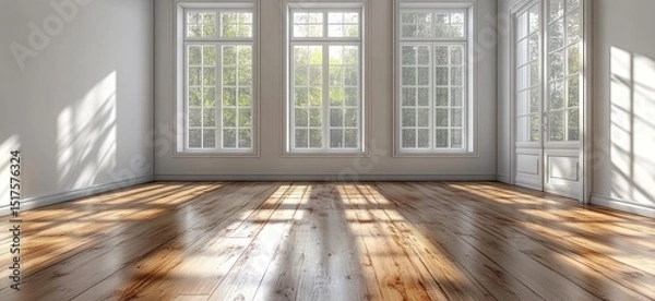 Obraz Spacious room with hardwood floor and sunlight