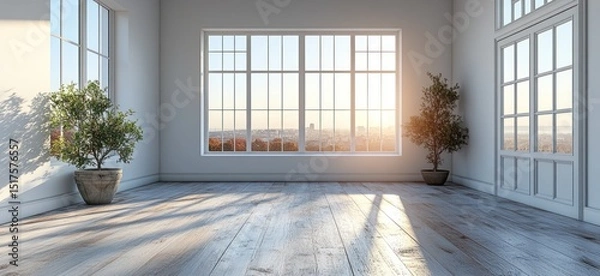 Obraz Empty sun-drenched interior with large windows.