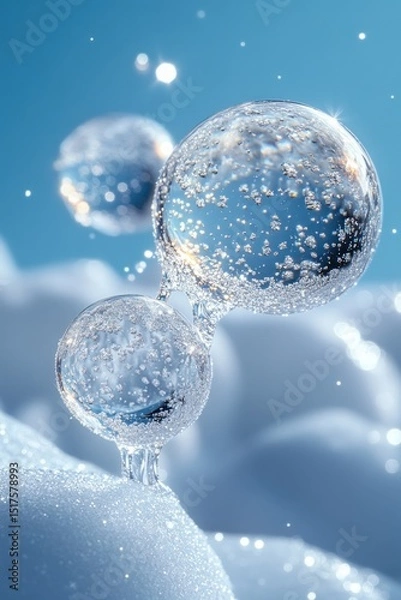 Obraz Abstract depiction of translucent spheres interacting.