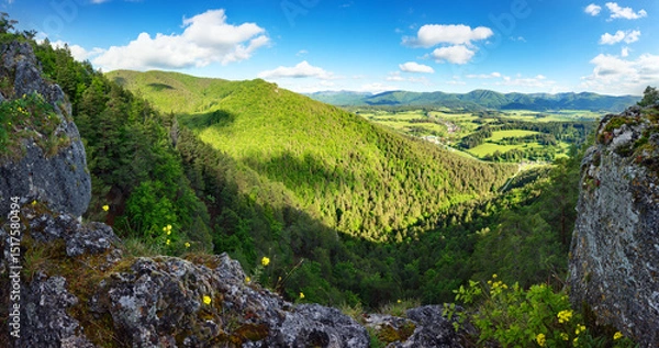 Obraz Panoramic photo of the spring mountain. Fabulous sunrise and sunset in the mountains, amazing nature