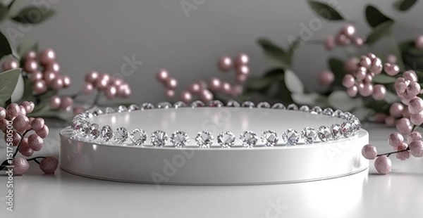 Obraz Elegant, round, white pedestal with pink accents.