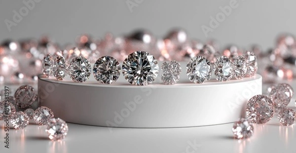 Obraz Elegant display of various cut diamonds on a pedestal.