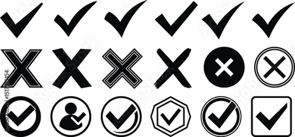 Obraz Check mark black vector check cross icons set for apps web ui and infographics
