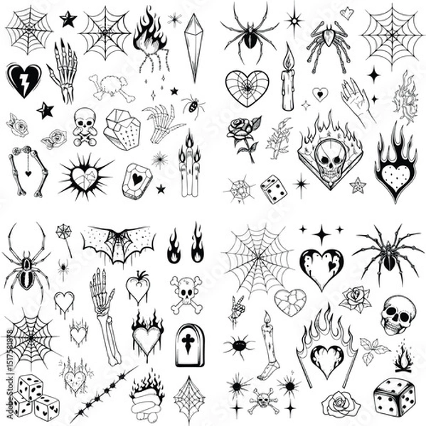 Obraz Black and white tattoo flash sheet designs