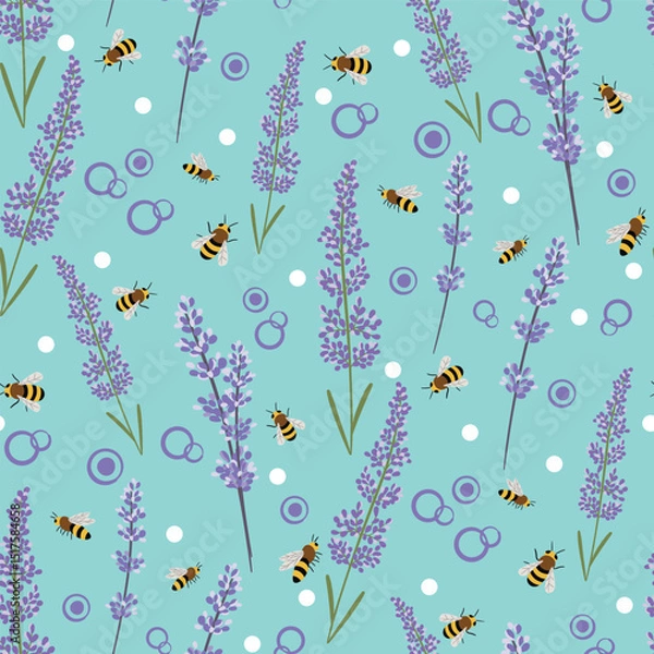 Obraz Lavender and honeybee seamless pattern design