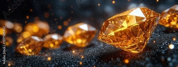 Obraz Sparkling, amber gems resting on dark surface.