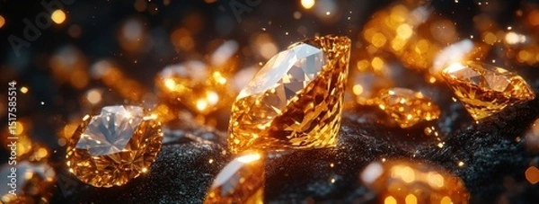Obraz Sparkling golden gems on dark stone background