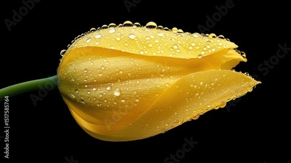 Obraz Close-up of a yellow tulip with water droplets.