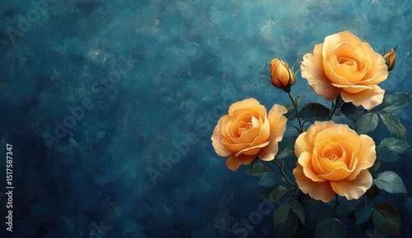 Obraz Vibrant yellow roses against a textured teal backdrop.
