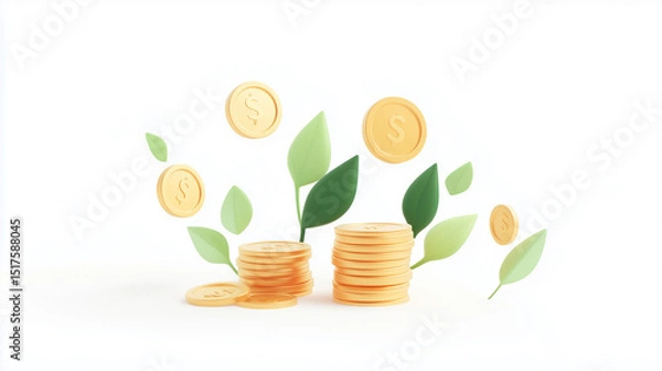 Obraz Easter eggs and tulips with growing money plant showing investment and financial growth in a colorful vector illustration