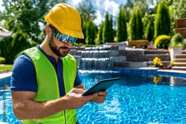 Obraz Filtered flow, the science behind modern pool design. Generative AI