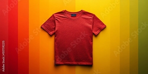 Obraz Top-down view of a red textured t-shirt on a gradient yellow-orange background