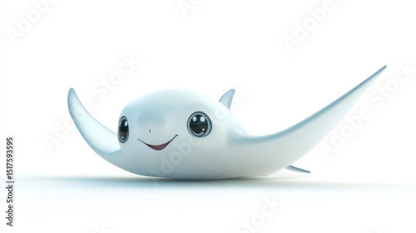 Fototapeta Chibi Kawaii Smiling Stingray Character. A heart-melting, chibi-style stingray with oversized glossy eyes, a gentle smile, and sleek fins spread wide as if waving hello.