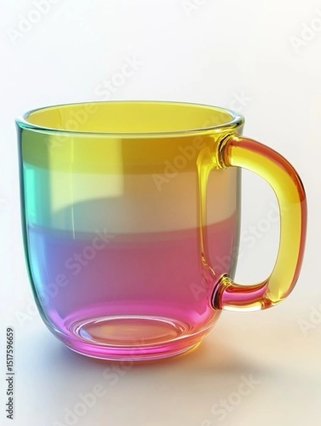 Fototapeta Un bicchiere di vetro con manico, trasparente e colorato. Sfondo bianco