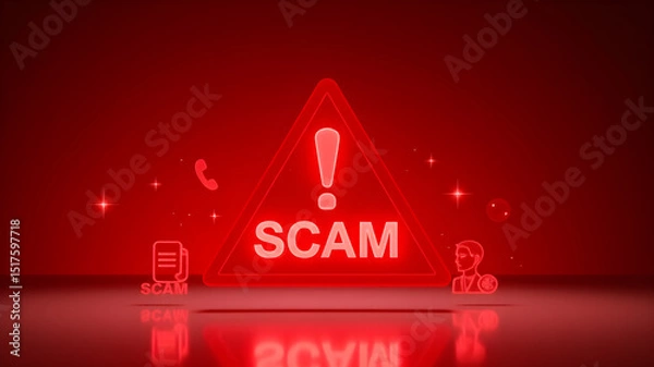 Obraz AI Image gen Scam alert cyber fraud, phishing, hacking, spam, and online threat warning. Digital security breach and suspicious activity notification
