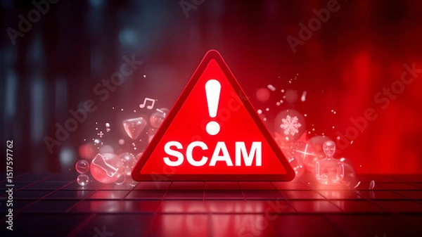 Obraz AI Image gen Scam alert cyber fraud, phishing, hacking, spam, and online threat warning. Digital security breach and suspicious activity notification
