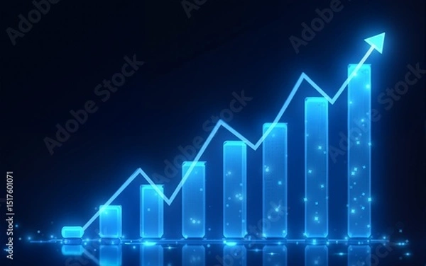 Fototapeta Abstract image of a growth chart in glowing blue. Low polygon, particle, and triangle style design.Wireframe light connection structure. Vector wireframe concept. High quality