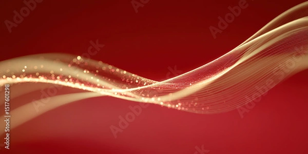 Fototapeta Red silk texture luminous particle ribbon technology background
