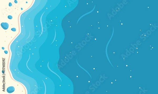 Obraz Aerial Top View of Blue Ocean Waves Gently Crashing and Rolling Onto a Peaceful Sandy Shoreline