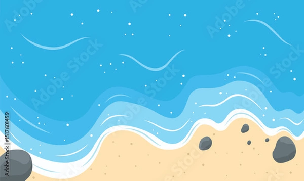 Obraz Aerial Top View of Blue Ocean Waves Gently Crashing and Rolling Onto a Peaceful Sandy Shoreline