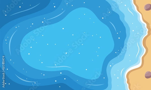 Obraz Aerial Top View of Blue Ocean Waves Gently Crashing and Rolling Onto a Peaceful Sandy Shoreline