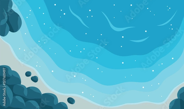 Obraz Aerial Top View of Blue Ocean Waves Gently Crashing and Rolling Onto a Peaceful Sandy Shoreline