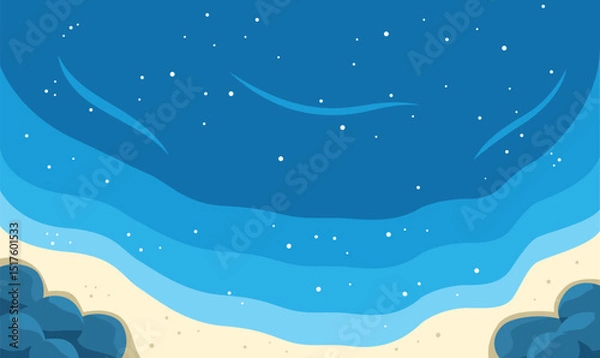 Obraz Aerial Top View of Blue Ocean Waves Gently Crashing and Rolling Onto a Peaceful Sandy Shoreline