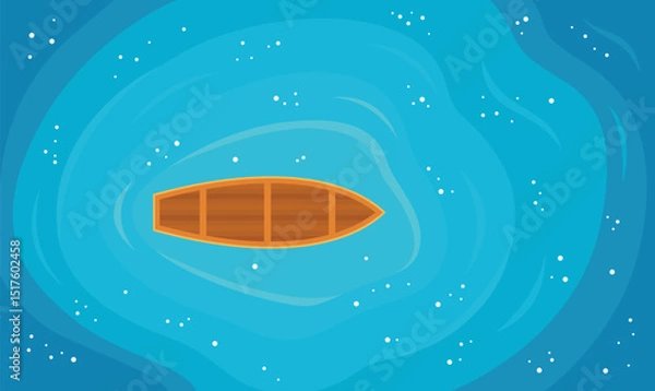Obraz Aerial View of Floating Boat Centered in Vast Blue Water Ocean Lake