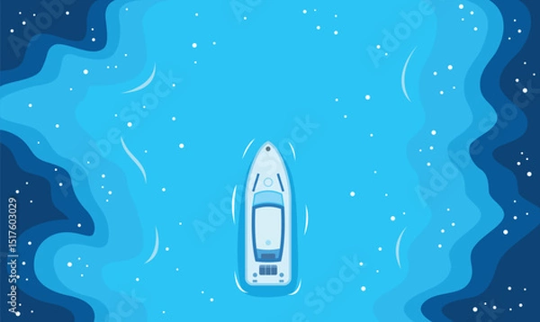 Obraz Aerial Top View of a Boat Gently Drifting Across the Center of Vast Blue Ocean Lake Water